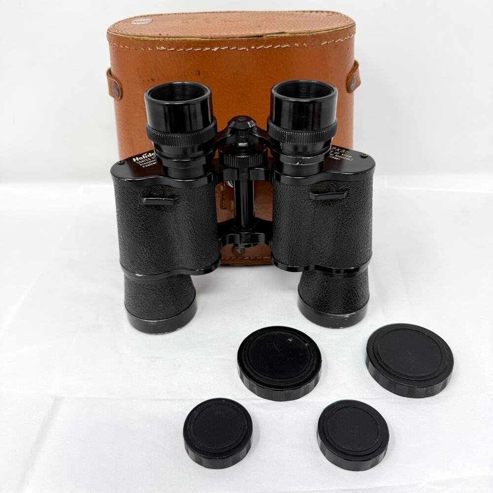 Vintage Holiday 7x35 Binoculars Coated Optics Japan w/ Leather Case & Caps